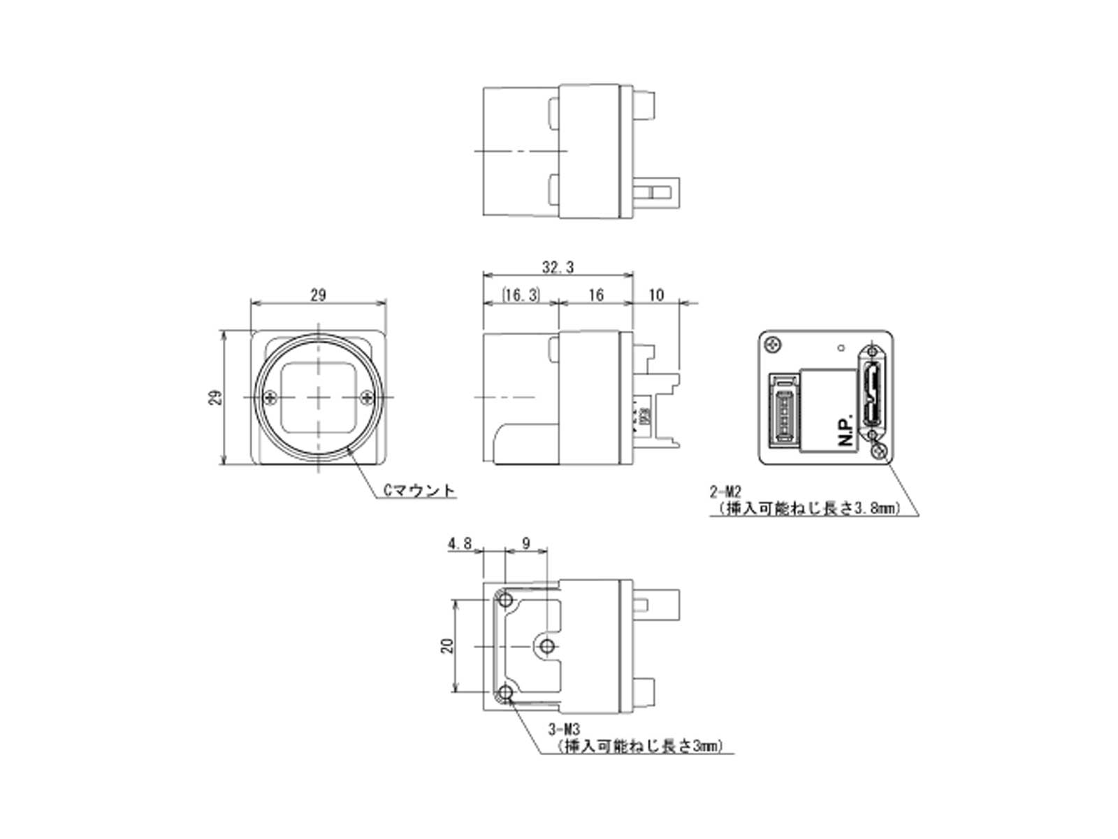 CMOSカメラ(USB3.0出力) BU302MCF寸法図