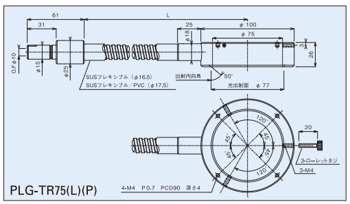 テーパー75Φリングフレキシブルチューブ図面