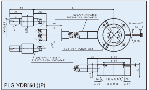 入射2分岐デュアルΦ55リングフレキシブルチューブ図面