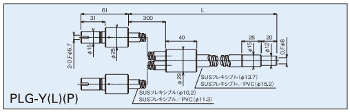 Y型出射シングルフレキシブルチューブ図面