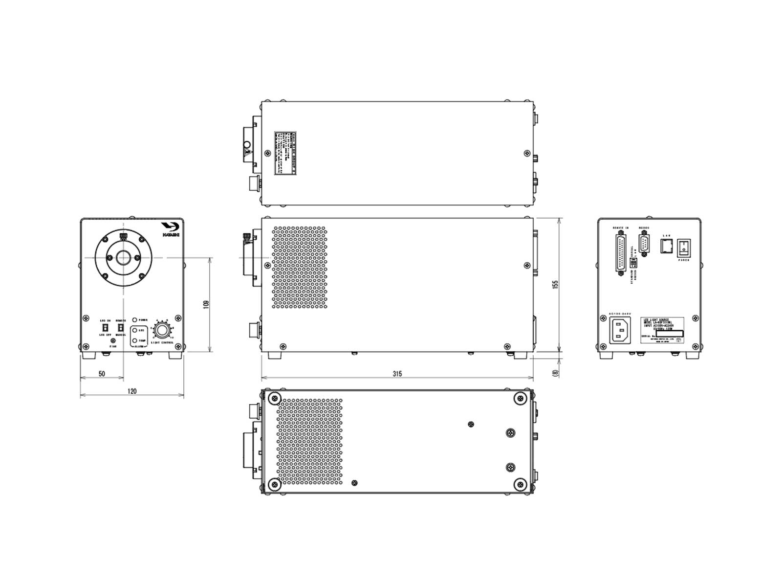 高輝度白色LED光源装置 LA-HDF7010RL寸法図